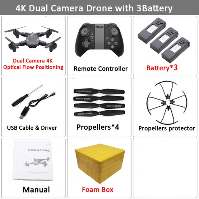 4K 3BAT FOAM BOX XS816 дрона с дистанционным управлением для контроля уровня сахара в крови с 50 раз зум Wi-Fi FPV 4 K/720 P двойная Камера оптического потока Квадрокоптер складной селфи Дрон VS SG106 M70 B4W - Цвет: 4K 3BAT FOAM BOX