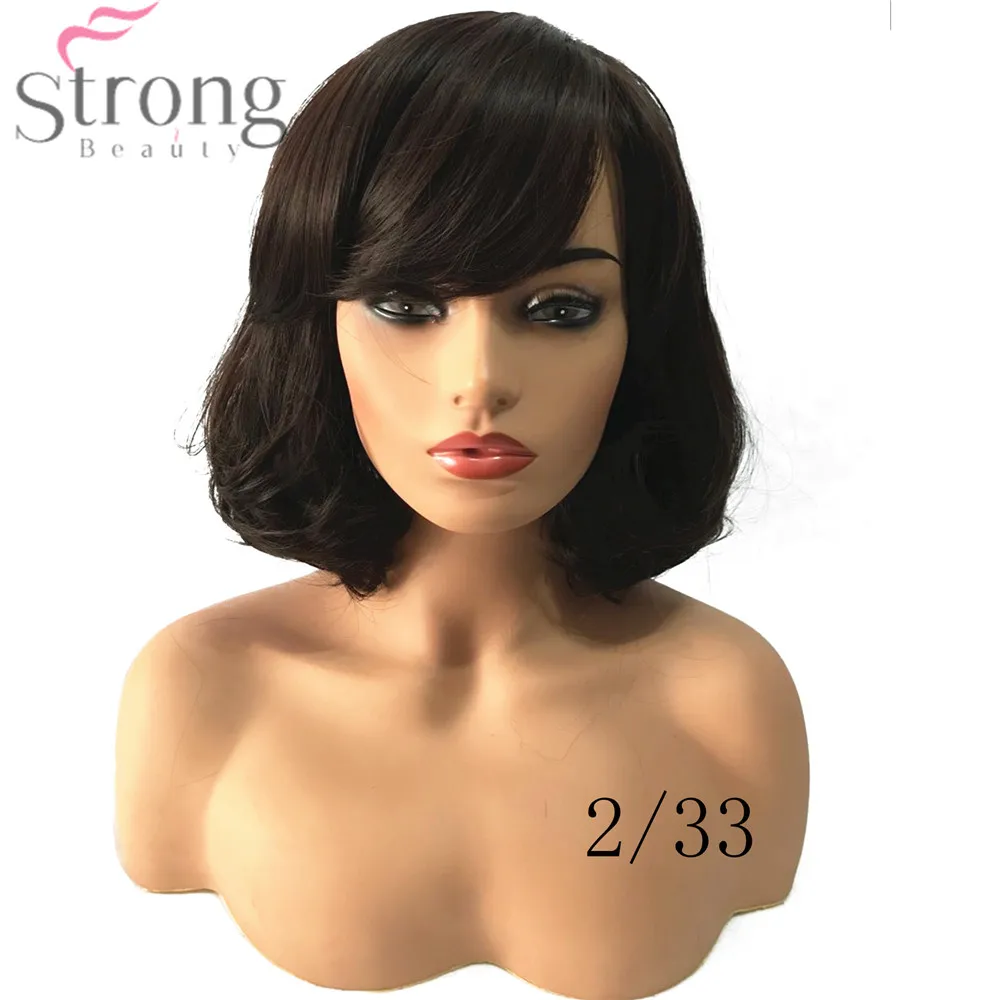 StrongBeauty женский синтетический парик Средний Боб волосы черный/темно-коричневый с челкой натуральные парики