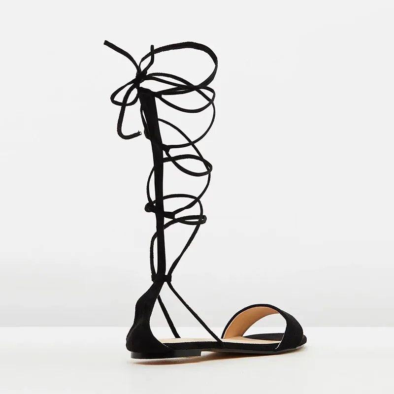 Beli Nancyjayjii Sandal Datar Wanita Dasi Silang Kerja Kantor Wanita Musim Panas 2021 Gladiator Kasual Black Flock Sepatu Dewasa Ukuran 41 44