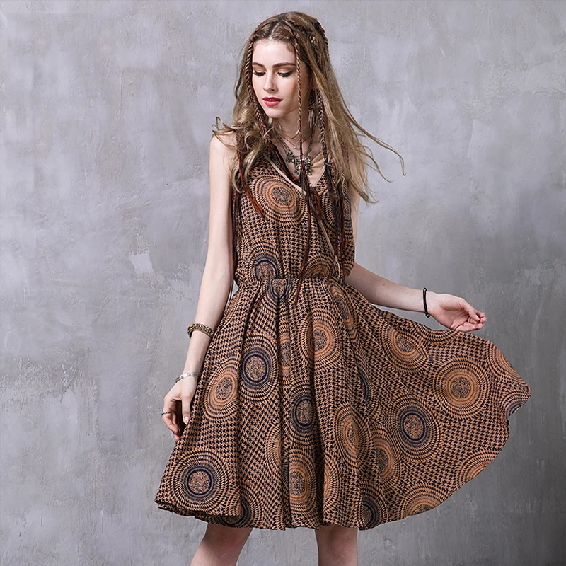 Женское платье с эластичной талией Yuzi летнее шифоновое без рукавов треугольным