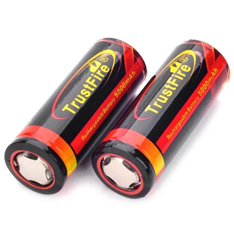 2 шт./лот TrustFire перезаряжаемые 3,7 V 5000mAh 26650 литий-ионные батареи с защитой цепи для 26650 фонарей