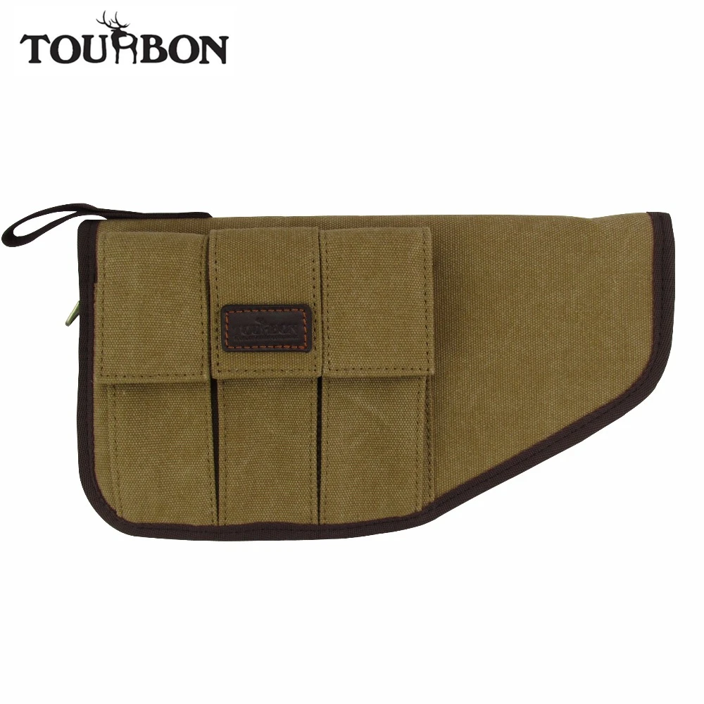 

Tourbon Tactical Pistol Holder Handgun Pouch Canvas Carrier Case with 3 Magazine Pockets Padded Protection Gun Accessories