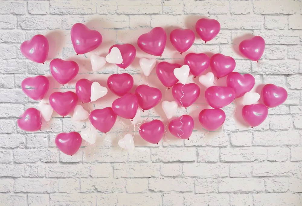 

VinylBDS Write Wedding Photography Backdrops Pink and Write Heart Balloons Newborn Photography Backdrops Party Backgrounds