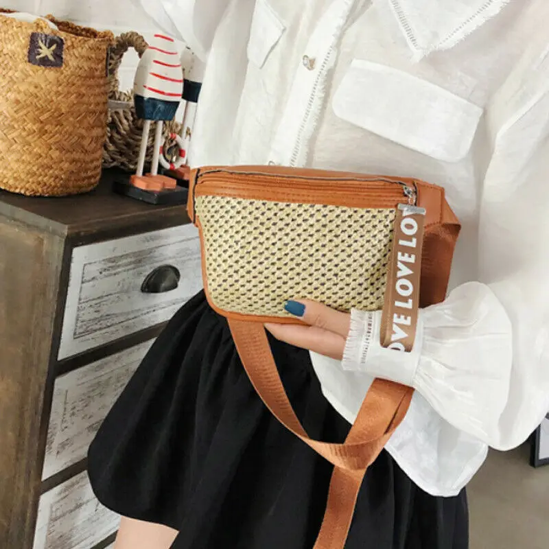 Новая брендовая летняя соломенная поясная сумка для женщин мобильный телефон