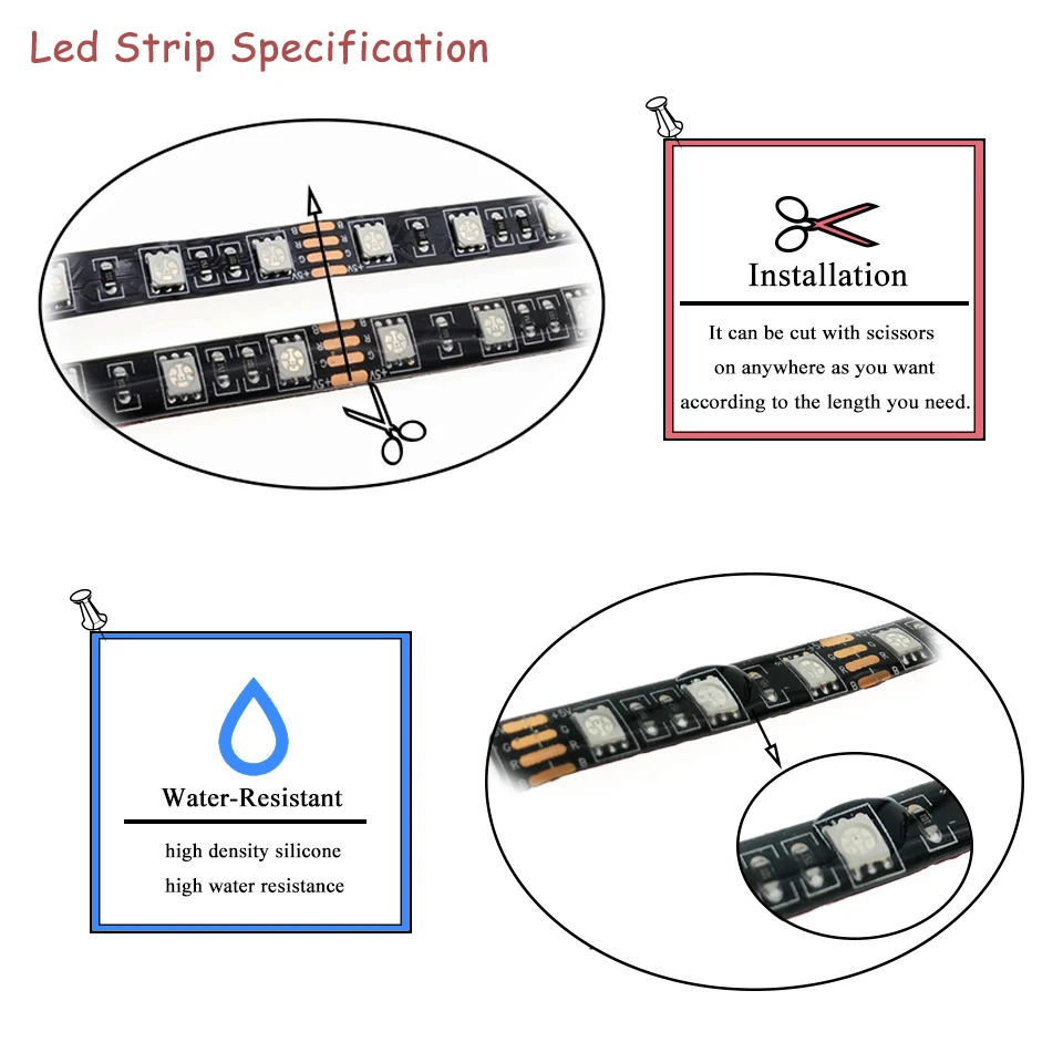 DC5V 5050 LED Strip lights RGB Black PCB Led Lighting Backlight Remote For TV Background with AA batteries box | Лампы и освещение