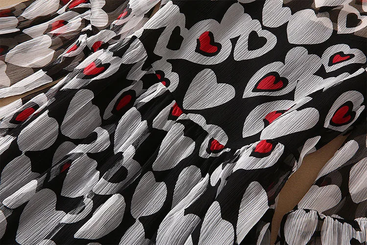 Женское платье с О образным вырезом черное принтом любящего сердца для ночного