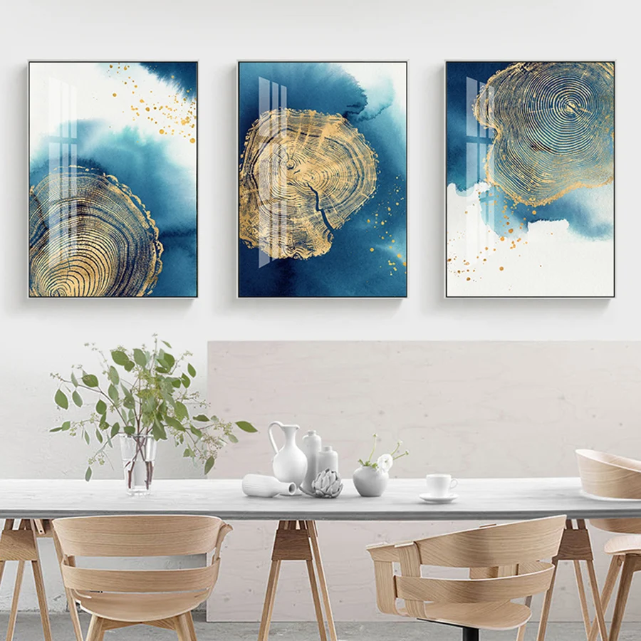 Абстрактная живопись на холсте искусство Синий Золотой Картины Nordic плакат в