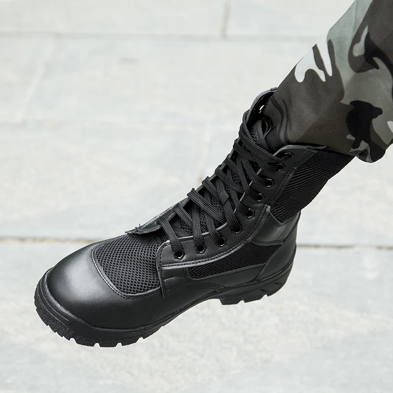 Summer men ventilated mesh ultra-light military boots special soldiers leather combat  training tactical boots security shoes