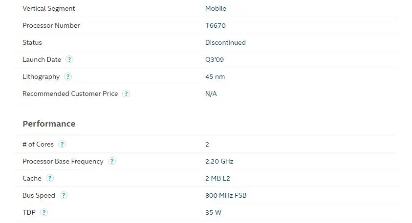 lntel Core 2 Duo T6670 cpu(2 м кэш, 2,20 ГГц, 800 МГц FSB/двухъядерный) ноутбук процессор