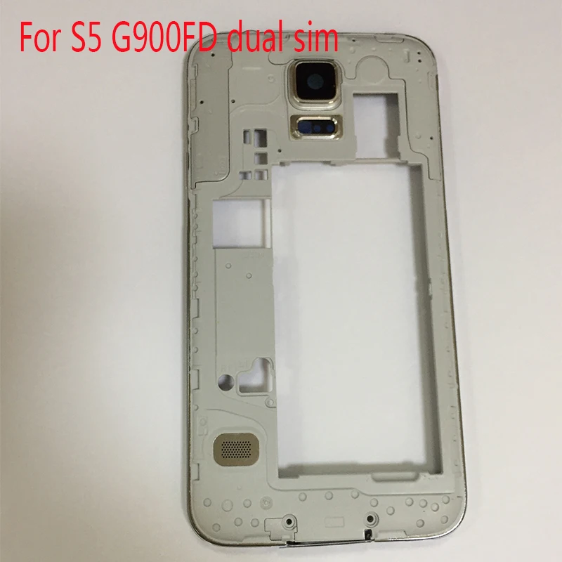 Оригинальный корпус средней рамки + крышка камеры для Samsung Galaxy S5 G900F G900FD с двумя sim