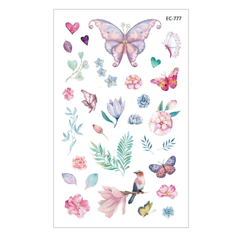 Розовые стильные татуировки стикер мультяшка дети милые бабочки Красочные пчелы