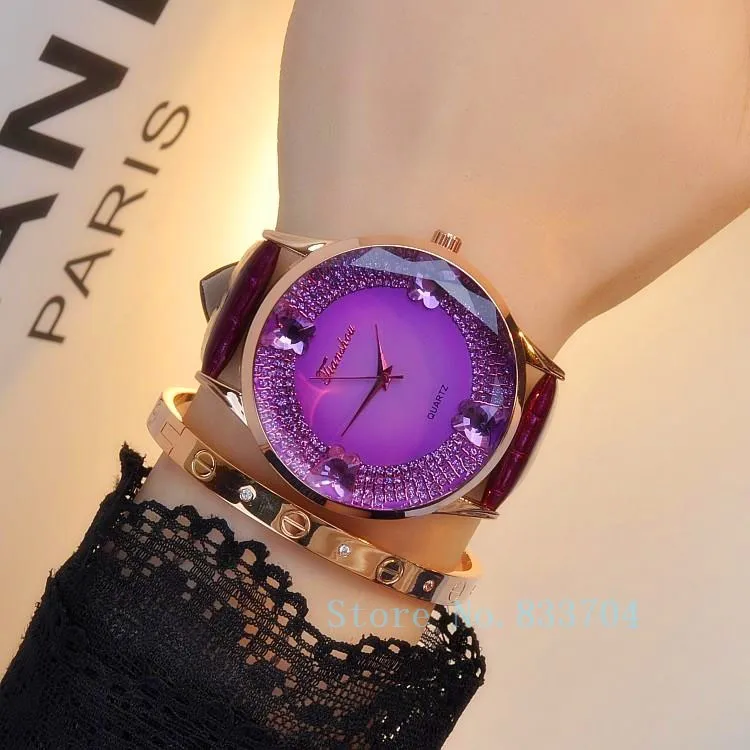 Роскошные Алмазов Женские Часы Большой Циферблат часы Натуральной Кожи Дамы