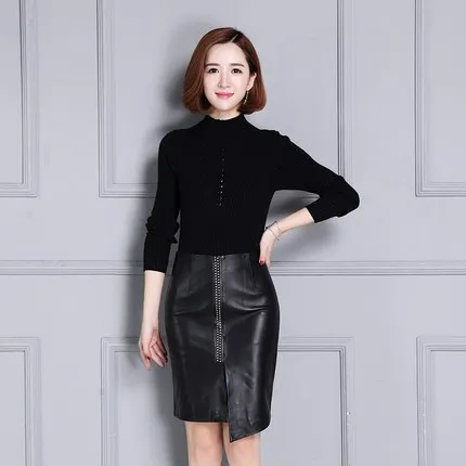 2018 New high-waist  Wrap Hip Leather Skirt K93