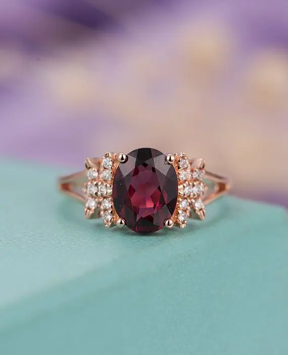 MYRAY гранат красный драгоценный камень Обручение кольцо природных алмазов 14 К