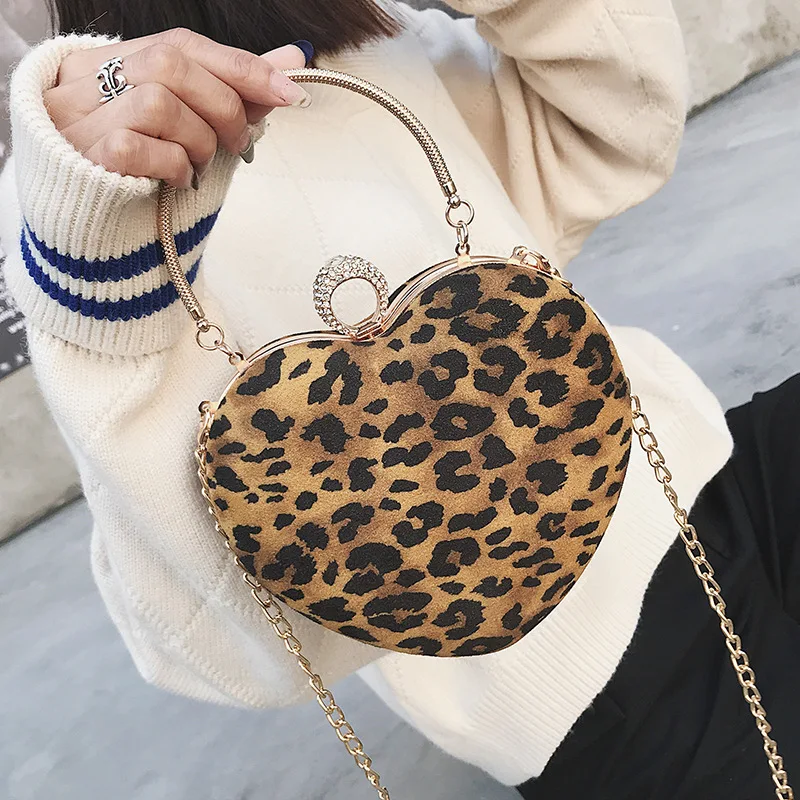 Элитный бренд Leopard в форме сердца бархат Diamond Модные женские вечерние вечерняя