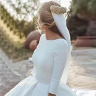 Простое бальное платье, сатиновое скромное свадебное платье из крепа с рукавом 34 и круглым вырезом, викторианские винтажные Свадебные платья от кутюр, индивидуальный пошив