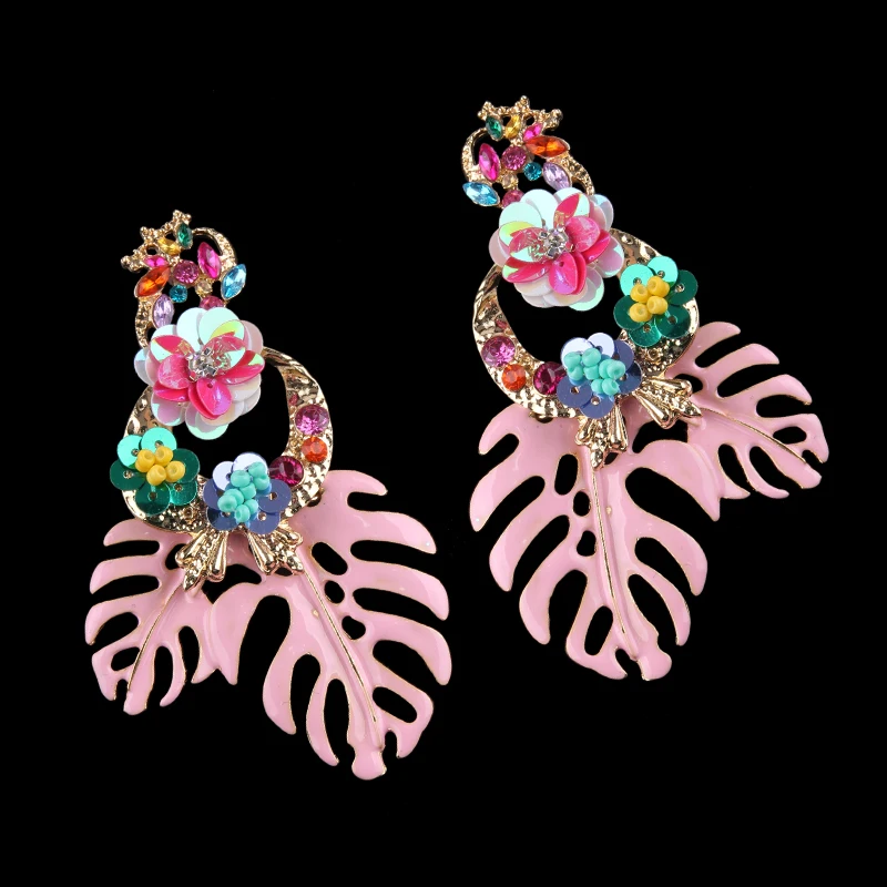 Dvacaman, модные серьги с большим зеленым листом, Boho, ручная работа, цветок, кристалл, висячие серьги, женские свадебные Этнические украшения AB48