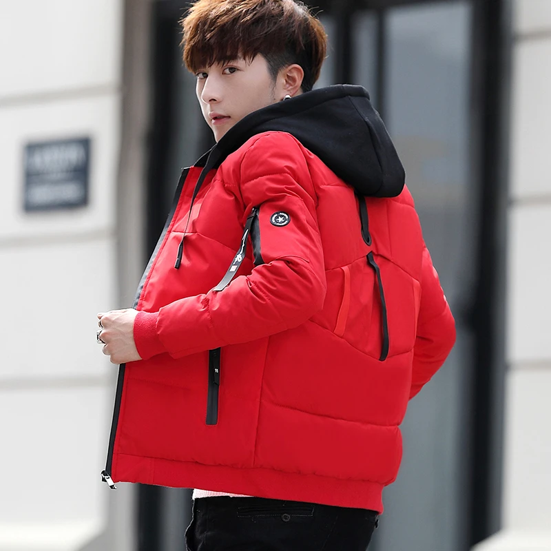 

Loldeal Mens Coats Jackets Hooded Loose Coat Cotton Tide Bread Serve Thickening Cotton-padded Clothes Student Male Short Mianfu