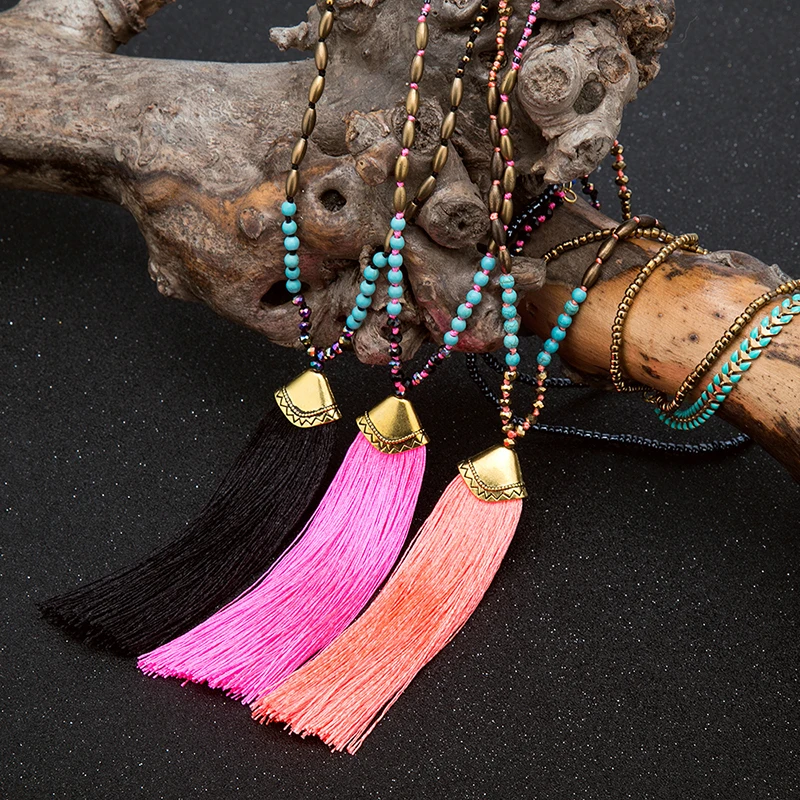 LAN CUI Модное новое длинное ожерелье с кисточками стеклянные бусины из хрусталя