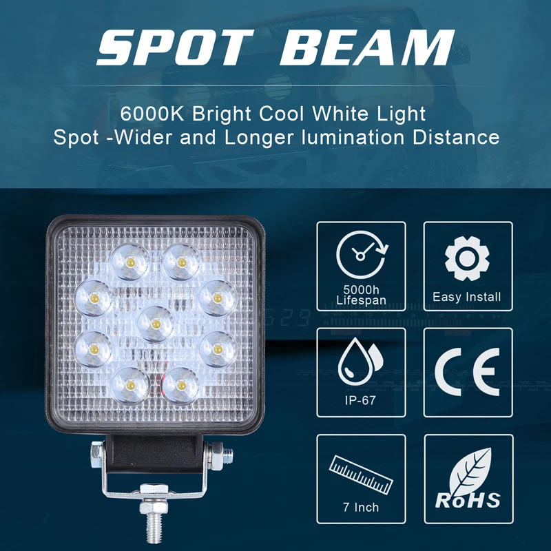 4&quot Inch 9LED 6000K Square Work Light LED Bar Spot Beam Offroad Driving lamp Truck Tractor SUV | Автомобили и мотоциклы