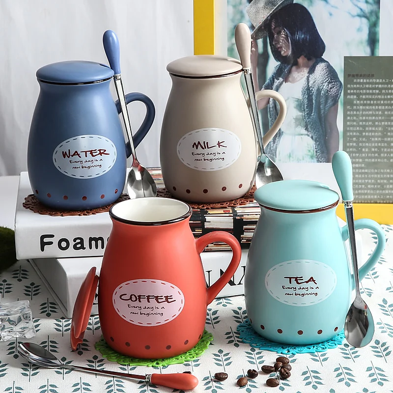 Красочные Чай Кофе Керамика кружки с крышкой чайная и кофейная ложка фарфоровых