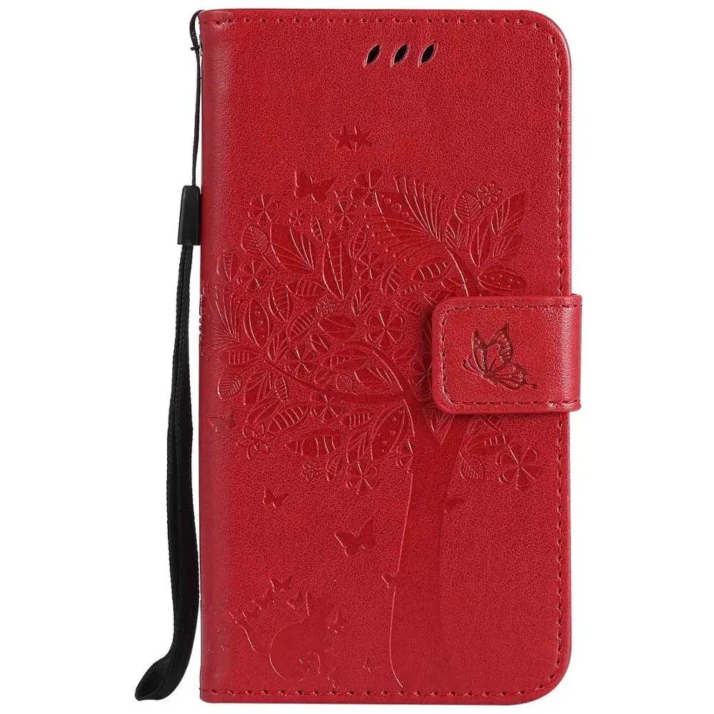 Красный Чехол-книжка с кошкой и деревом из искусственной кожи для samsung Galaxy J1 J2 J3 J5 J7 Prime Ace Pro - Цвет: Красный