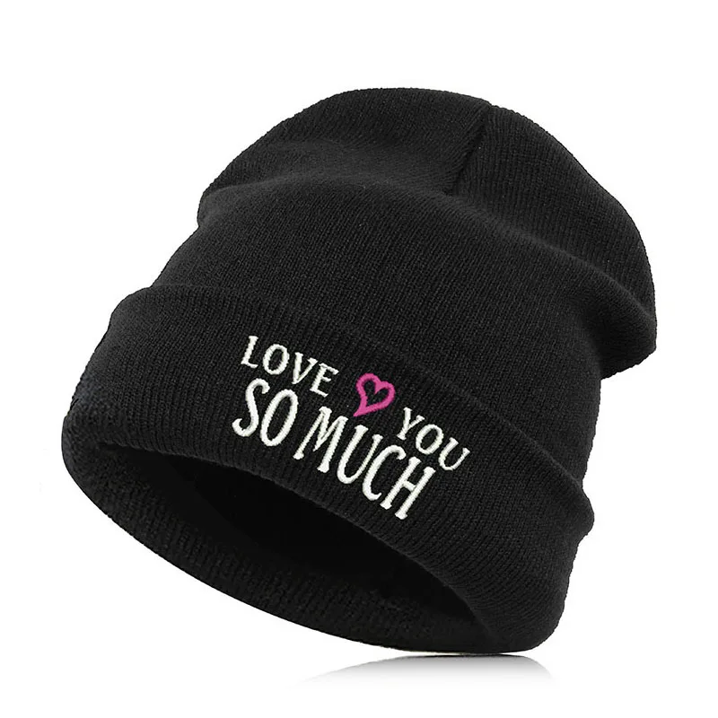 LOVE YOU SO MUCH Beanie шляпа Skullie шапка, вязаная шапка-носок зима-осень вышивка лозунг девиз слова в стиле панк Для мужчин Для женщин для мальчиков и девочек для уличных танцев - Цвет: LOVE YOU SO MUCH