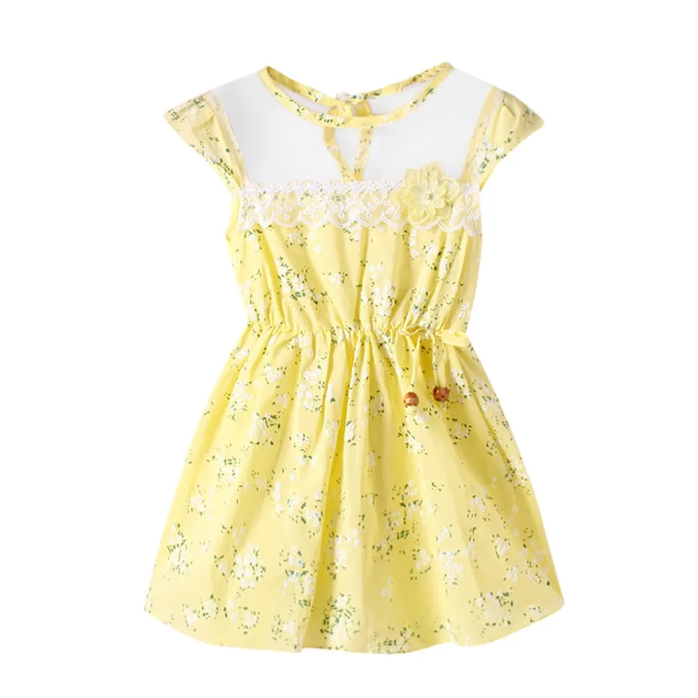 Повседневное кружевное платье принцессы с цветочным принтом для новорожденных