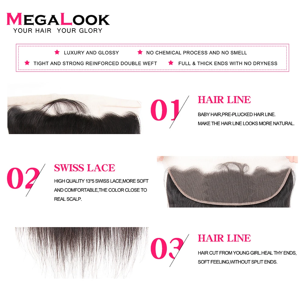 Прямые волосы Megalook кружевные фронтальные 10 22 дюйма бразильские Remy 100% натуральные