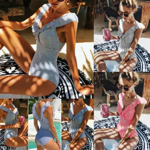 Модный женский купальник с v образным вырезом сексуальный Летний Полосатый