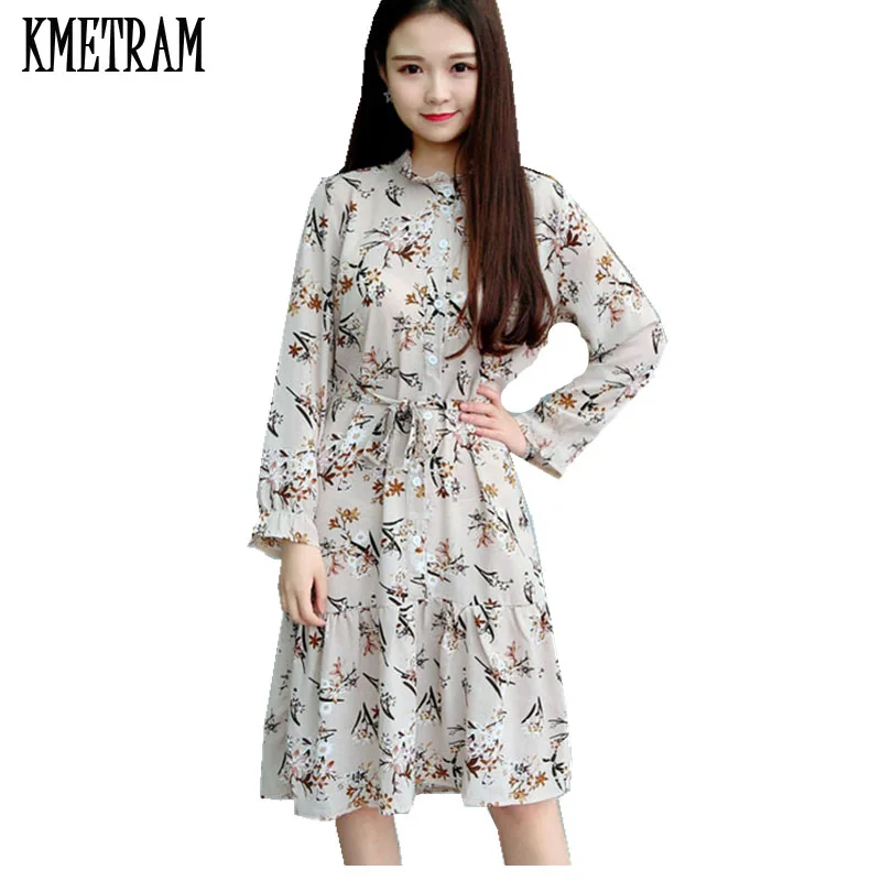 Женское шифоновое платье с цветочным принтом голубое модель YJZ066 в Корейском