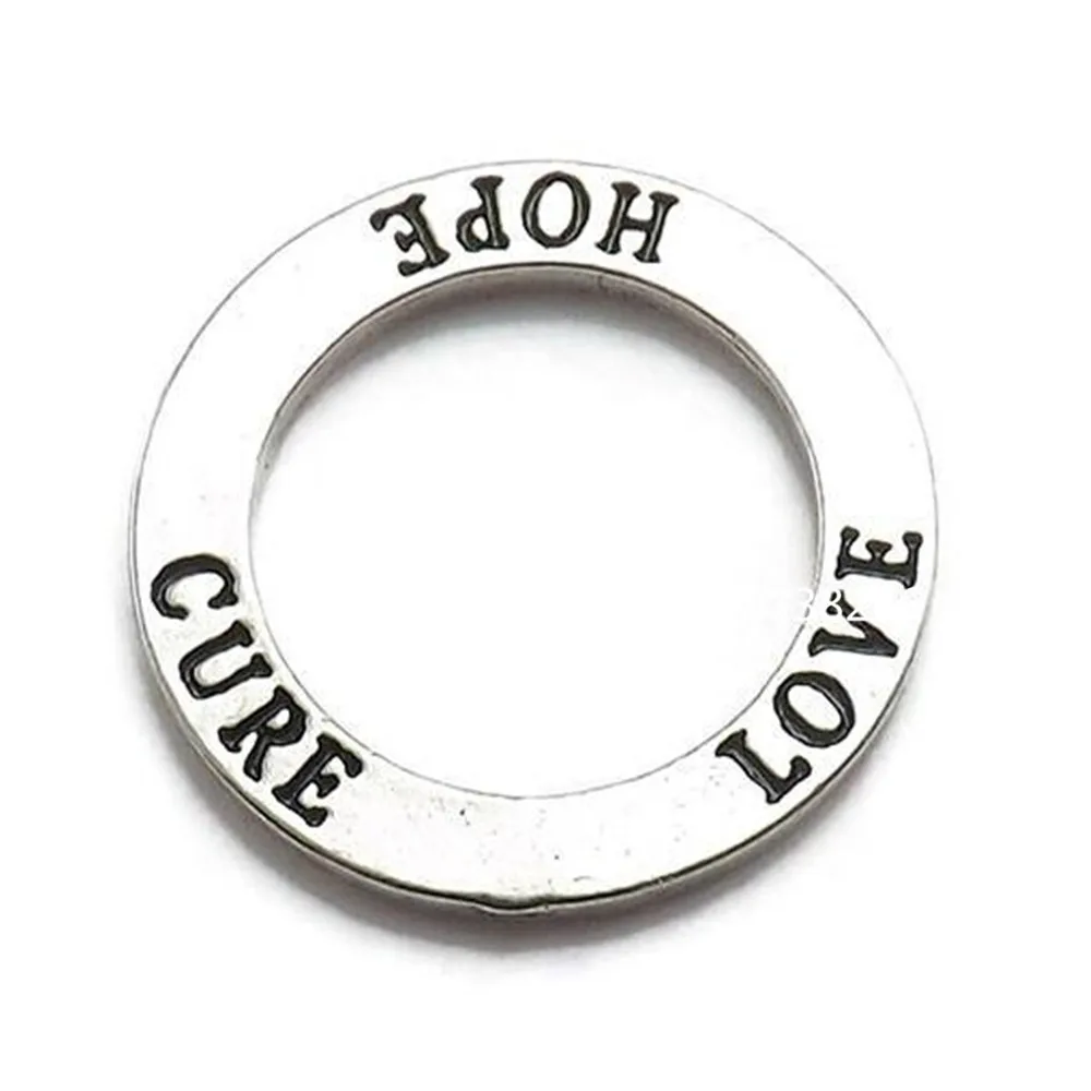 Кольцо с надписью Hope Love Cure|circle charm|antique silverconnector charms |