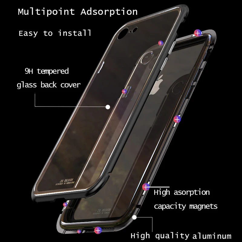 Магнитная адсорбции флип чехол для iPhone X 8 плюс 7 закаленное Стекло задняя крышка