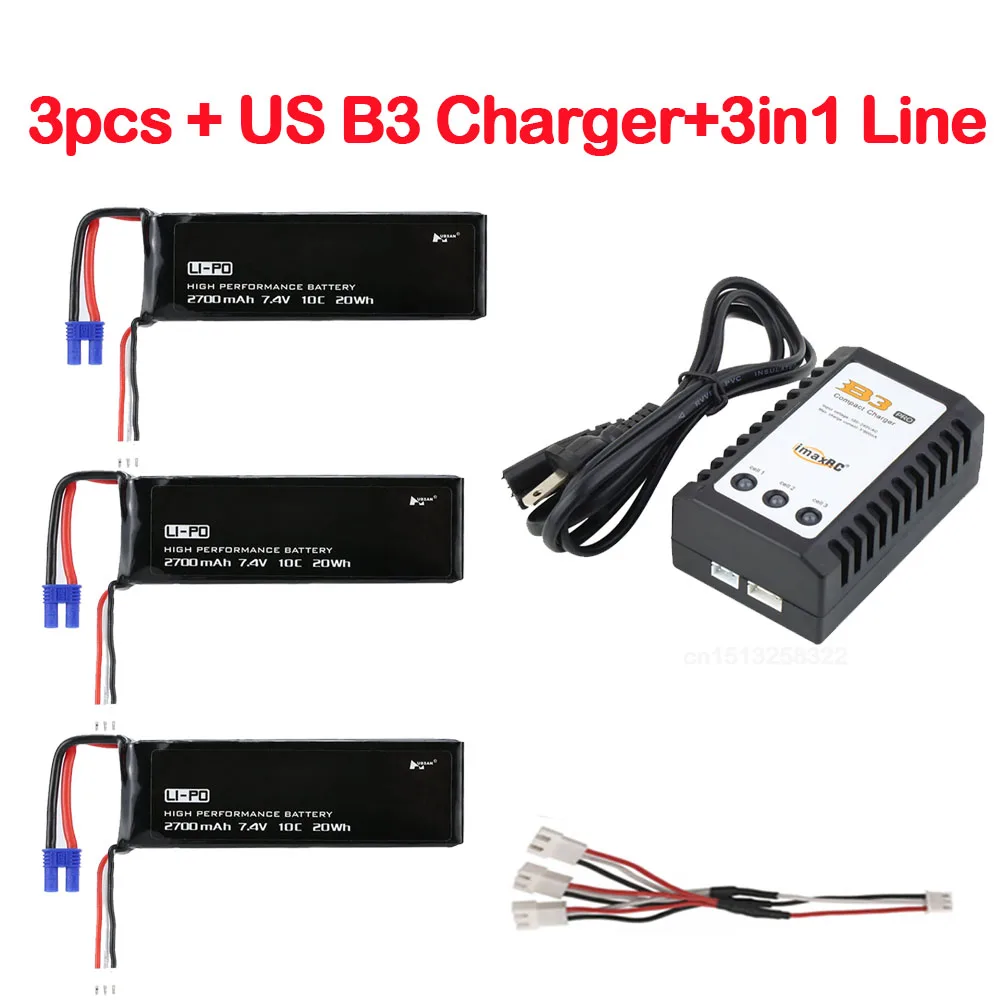 3XBatteryB3USCharger Hubsan H501C H501S X4 7,4 В 2700 мАч lipo аккумулятор с B3 зарядное устройство для радиоуправляемого квадрокоптера дрона H501S аксессуары Запчасти - Цвет: 3XBatteryB3USCharger