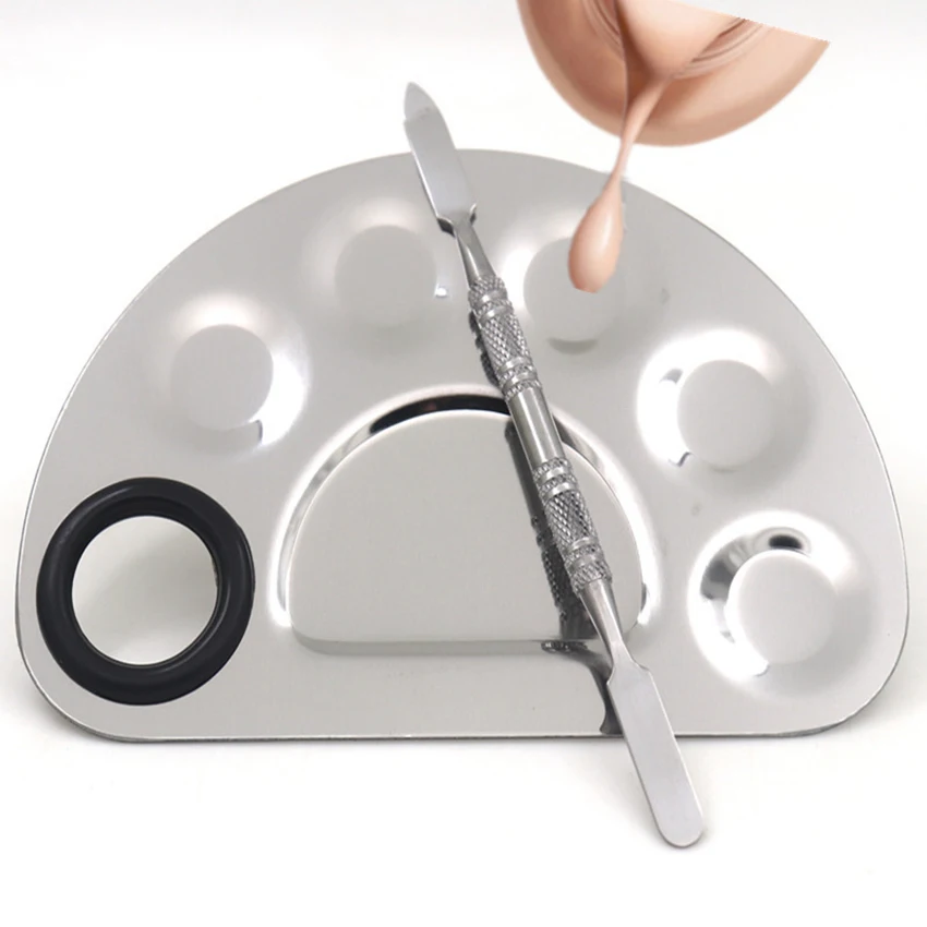 

1 Set Semicircle Stainless Steel Watercolor Paint Palette Tray +Toner Bar, 6 Wells with Thumb Hole Artist Paint Tray Palette