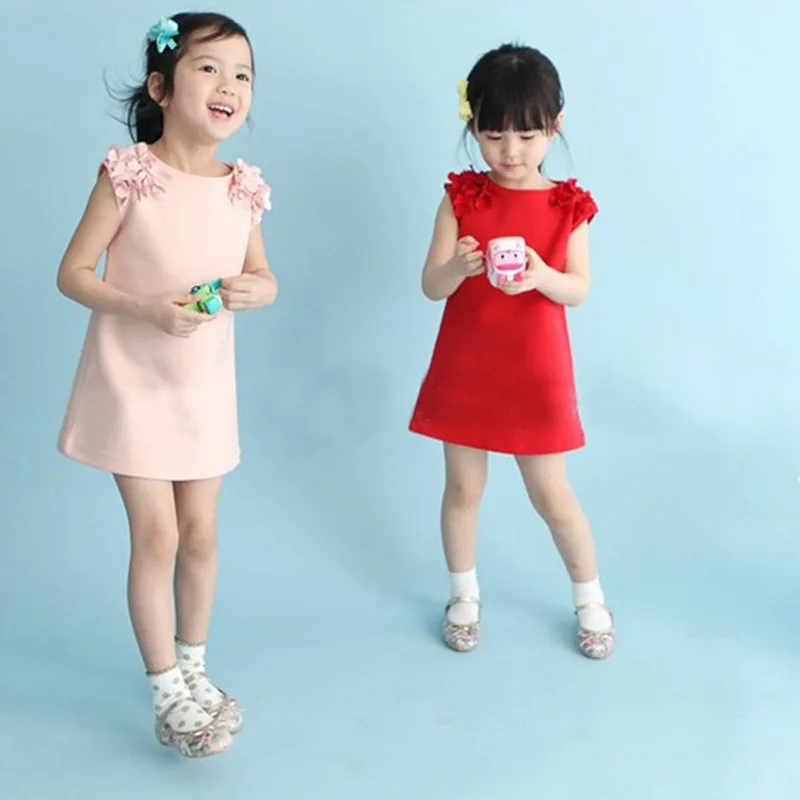 kids dress new foreign trade flower children clothes 100% cotton sleeveless solid vest girl 2 3 4 5 6 7 years old | Детская одежда и