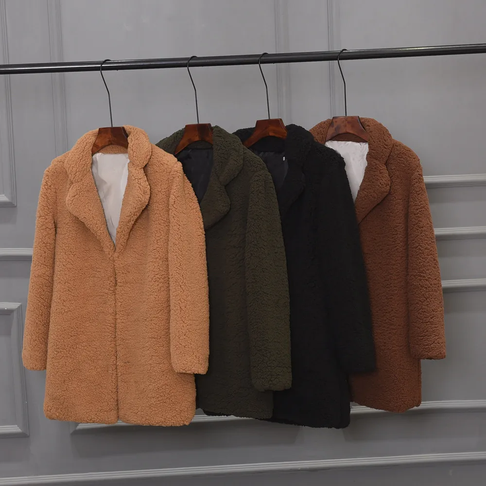 Женская теплая куртка из искусственного меха однотонная свободная Меховая с