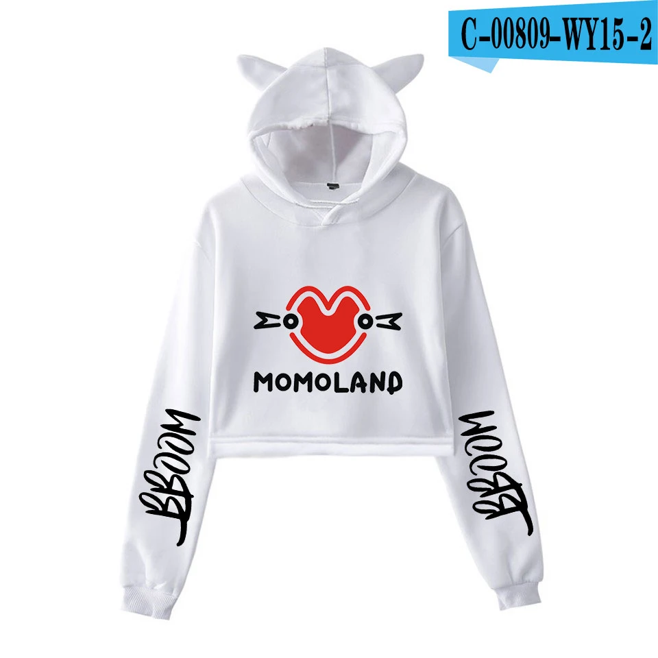 MOMOLAND модный тренд sala Cat укороченный Топ для женщин Лето толстовки Толстовка Сексуальная Горячая Kpop Harajuku больших размеров 2XL - Цвет: white