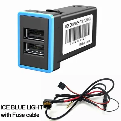 ice blue fuse cable 12 В двойной USB Автомобильное зарядное устройство QC3.0 светодиодный вольтметр адаптер питания с цифровым дисплеем напряжения для Toyota COROLLA Lewin RAV4 CAMRY eiz - Название цвета: ice blue fuse cable