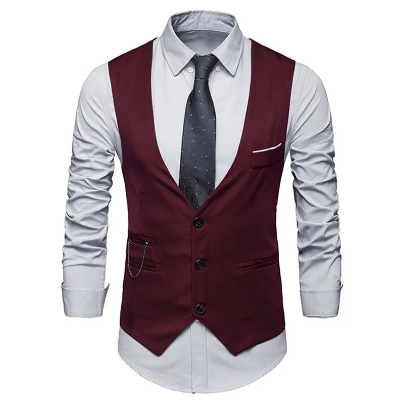 Новинка весны Формальные курточка бомбер для мужчин Slim Fit Мужская жилетка, костюм Свадебная вечеринка жилет Homme повседневное без рукавов бизнес