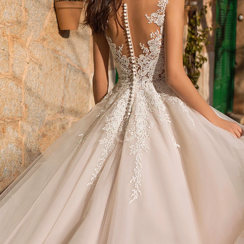 DZW582 Elegant A Line Wedding Dresses Sleeveless Applique Bride Floor Length Gowns 2019 robes de mariee | Свадьбы и торжества