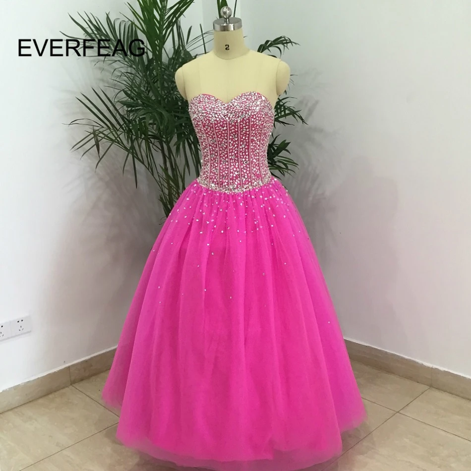 Реальные фотографии хрустальные пышные платья Fuschia Quinceanera 2020 Пышное фатиновое