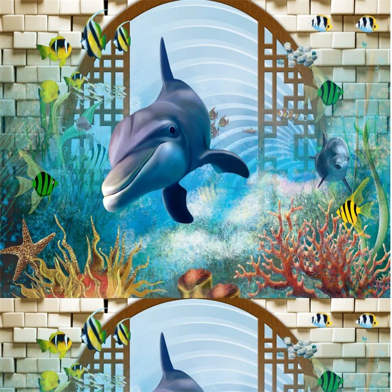 3d-дельфин beibehang 3D мультяшный фон для детской комнаты настенная живопись на заказ