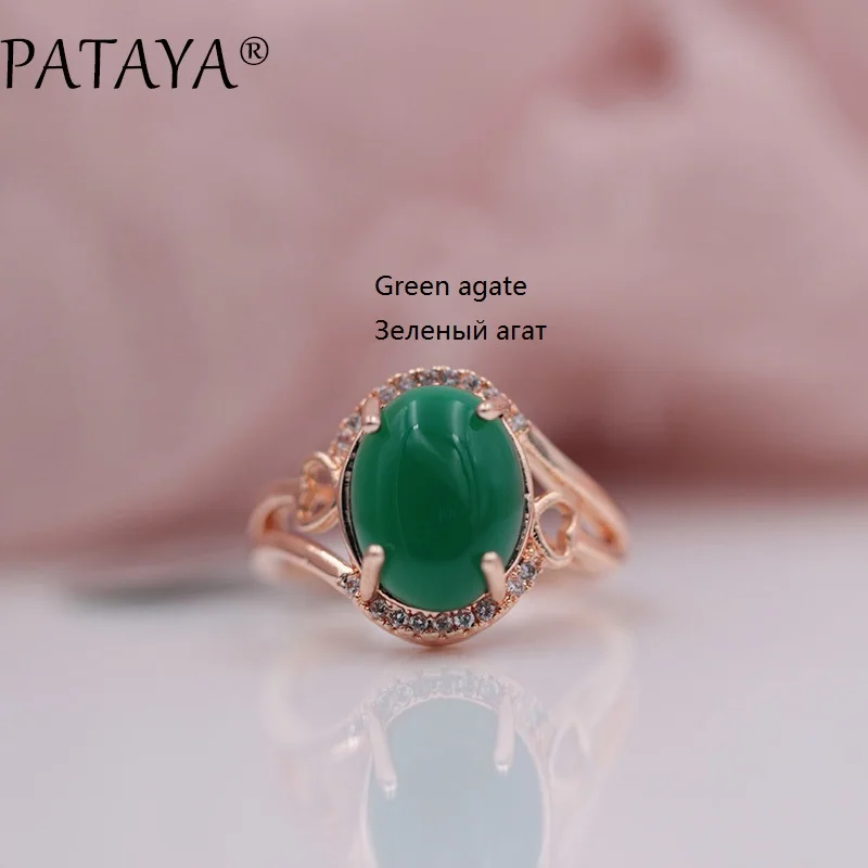 Green agate PATAYA, новая мода 585, розовое золото, милые женские роскошные изысканные вечерние ювелирные изделия, многоцветный оникс, натуральный камень, белый циркон, кольца - Цвет основного камня: Green agate