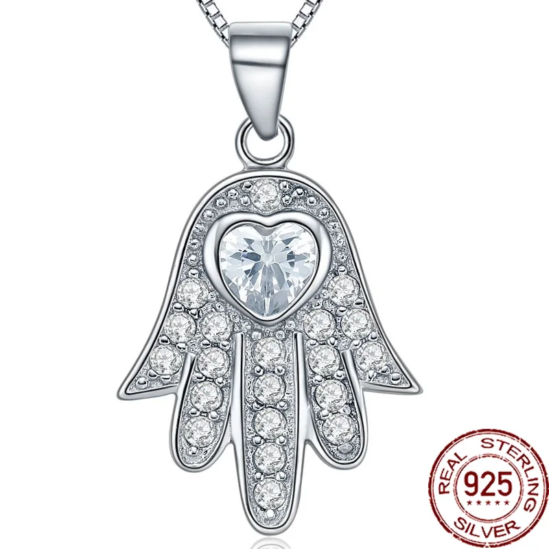 Aceworks Hamsa Hand 100% 925 Sterling Silver Heart Zirconia Charm Pendants Necklace For Punk Jewelry Infinity Design PT2201 | Украшения и