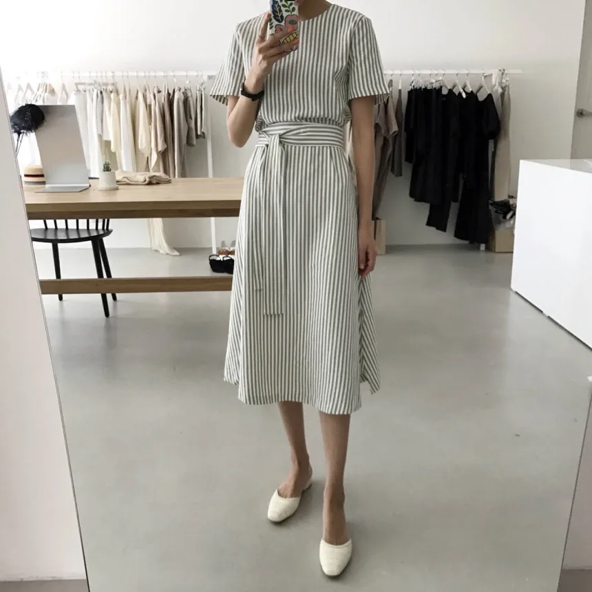 Женское летнее длинное Полосатое платье с повязкой, Vestidos с поясом, повседневное облегающее зеленое платье, Femme Sukienki Vestiti Donna