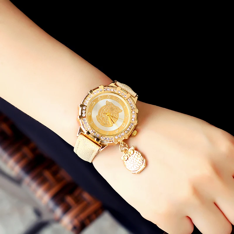 Новый дизайн женские деловые часы со стразами и животным циферблатом модные