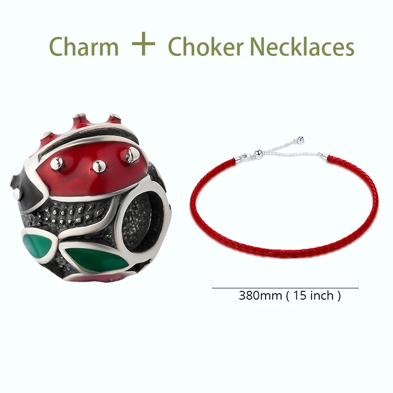 Charm plus necklace Настоящий 925 пробы серебряный шарм цвет эмаль жуки Подвески Бусины Подходят Аутентичные pandora Браслеты Изготовление ювелирных изделий - Цвет: Charm plus necklace