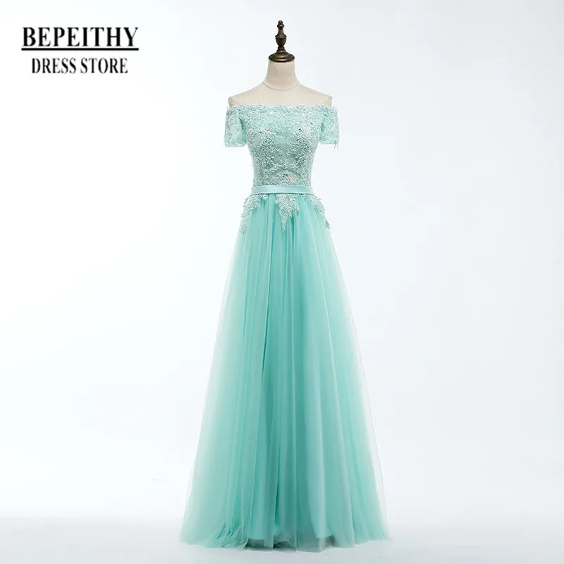 photo color BEPEITHY Robe De Soiree бисерное кружевное ТРАПЕЦИЕВИДНОЕ Мятное зеленое Тюлевое Длинное Элегантное Вечернее платье платья для выпускного вечера - Цвет: photo color
