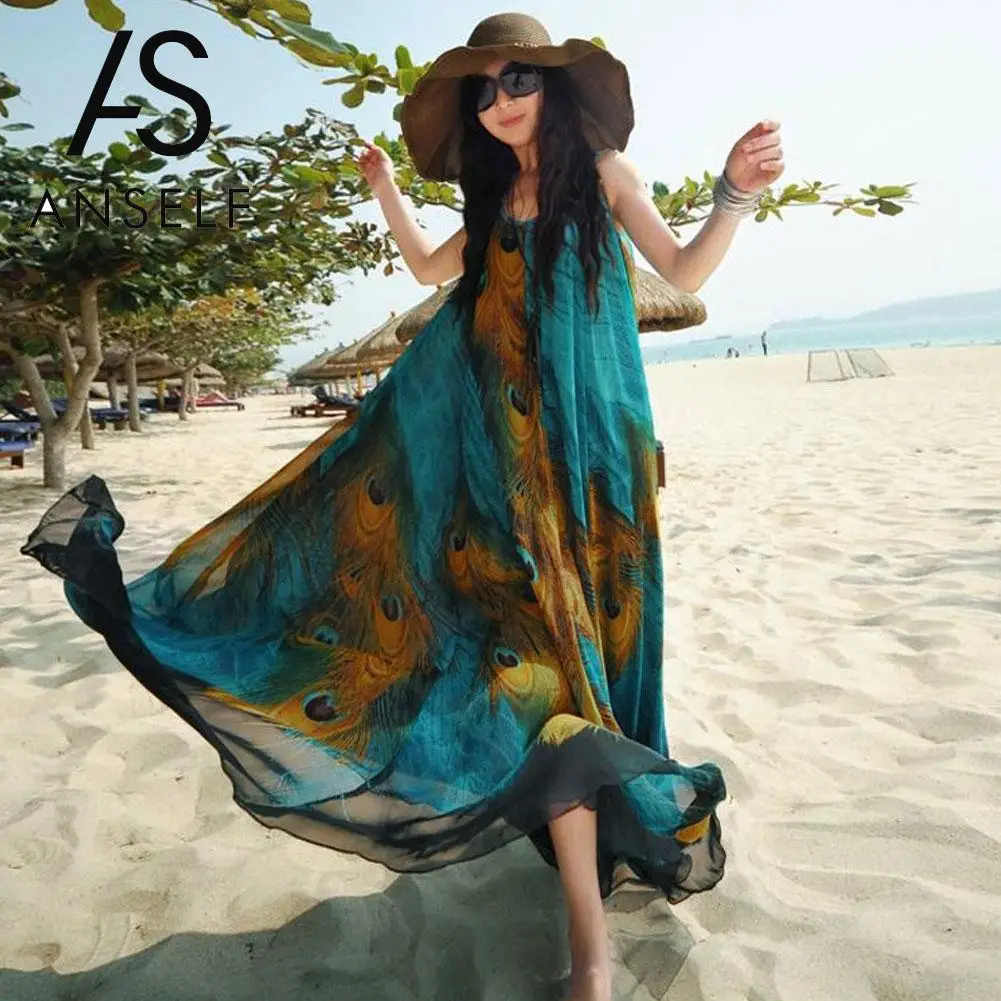 Женское шифоновое платье-туника с принтом в виде перьев размеры до 5XL | Женская